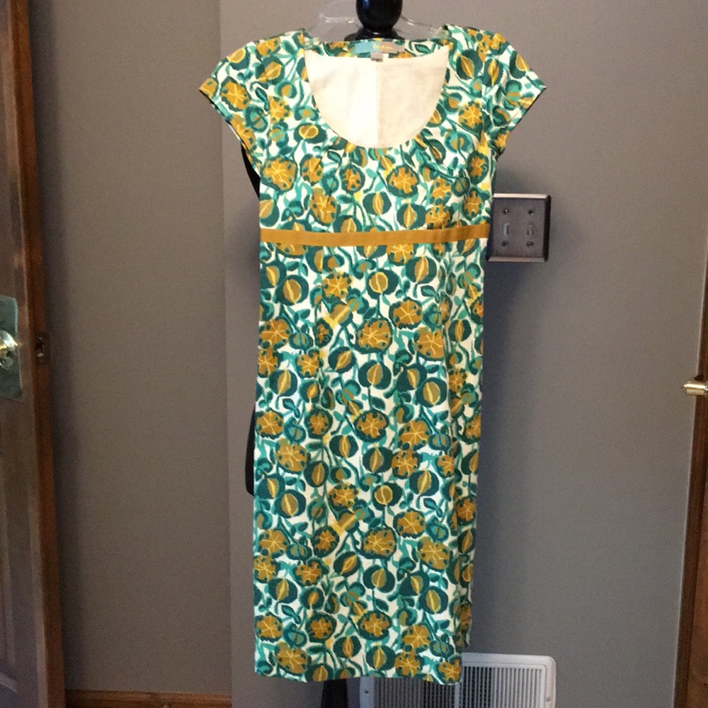 Boden green and gold dress